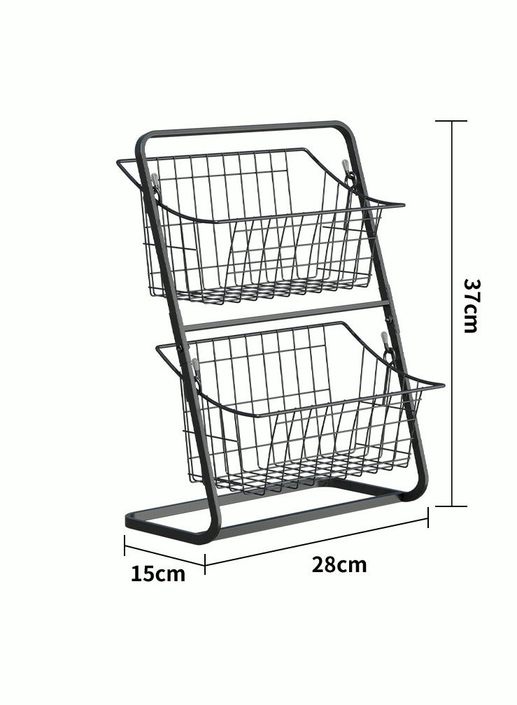 2 Tier Fruit Basket Countertop Fruit Vegetable Basket Bowl for Kitchen Counter Metal Mesh Basket Fruits Stand Produce Holder Organizer for Onion Potato Bread Snack Veggie Black 37x28 cm - Image 5
